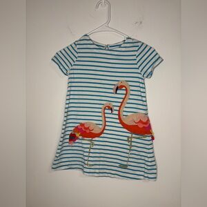 Mini Boden Girl Stripe Appliqué Flamingo Dress Size 5-6 Year
